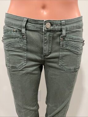 White House Black Market Olive Green Skinny Jeans Embellished Pockets Size 0